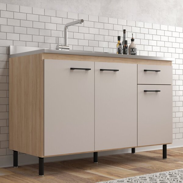 Balcão De Cozinha 120cm 3 Portas 1 Gaveta Maysa Aveiro Oak/ci