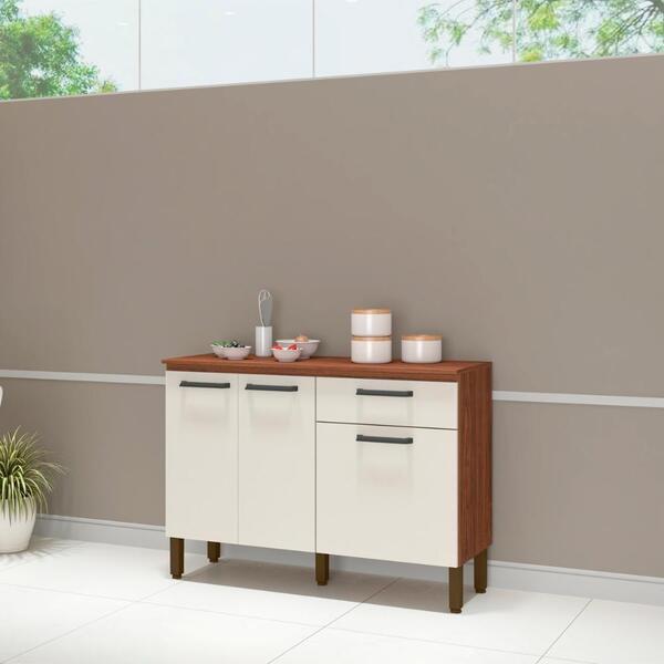 Balcão De Cozinha 120cm 3 Portas 1 Gaveta Off White