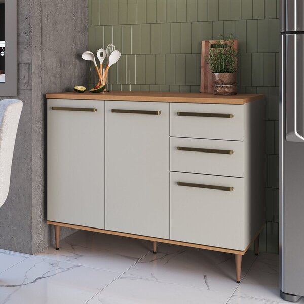 Balcão De Cozinha 120cm 3 Portas 2 Gavetas Com Tampo 2,5cm Is