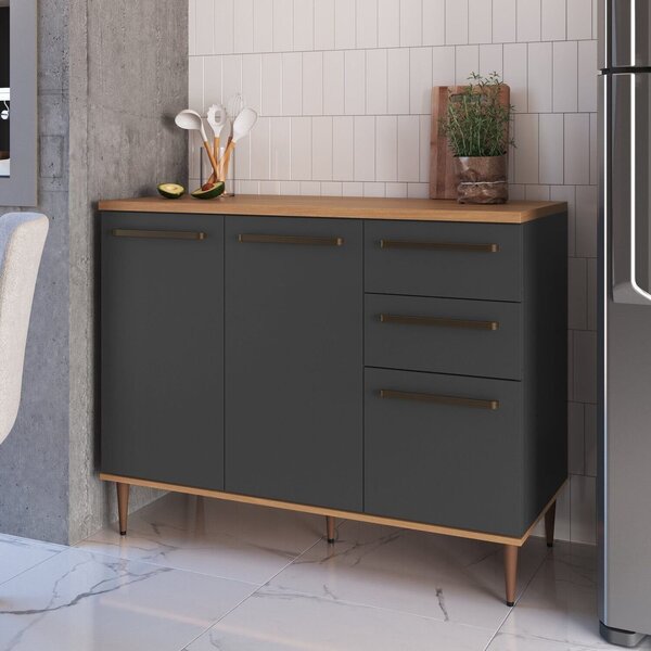 Balcão De Cozinha 120cm 3 Portas 2 Gavetas Com Tampo 25cm Isa