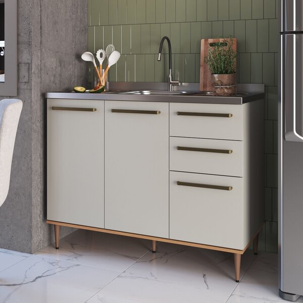 Balcão De Cozinha 120cm 3 Portas 2 Gavetas Espaço Cuba Ou Tam