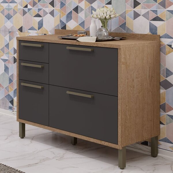 Balcão De Cozinha 120cm Com 2 Portas Basculantes 3 Gavetas E