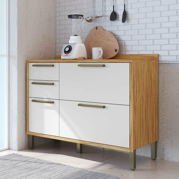 Balcão De Cozinha 120cm Com 2 Portas Basculantes 3 Gavetas E