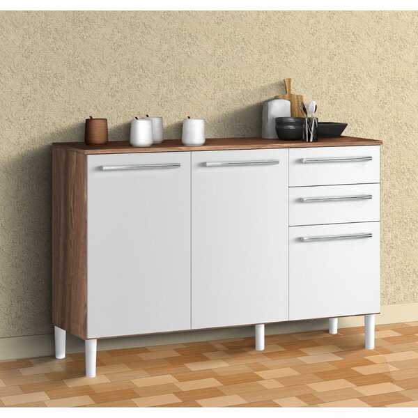 Balcão De Cozinha 120cm Com 3 Portas 2 Gavetas E Tampo 100% M