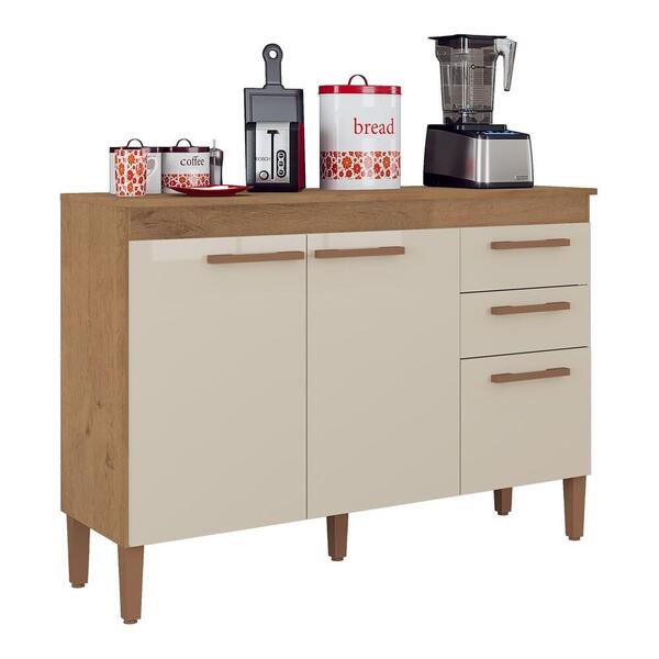 Balcão De Cozinha 120cm Com 3 Portas E 2 Gavetas Multimóveis