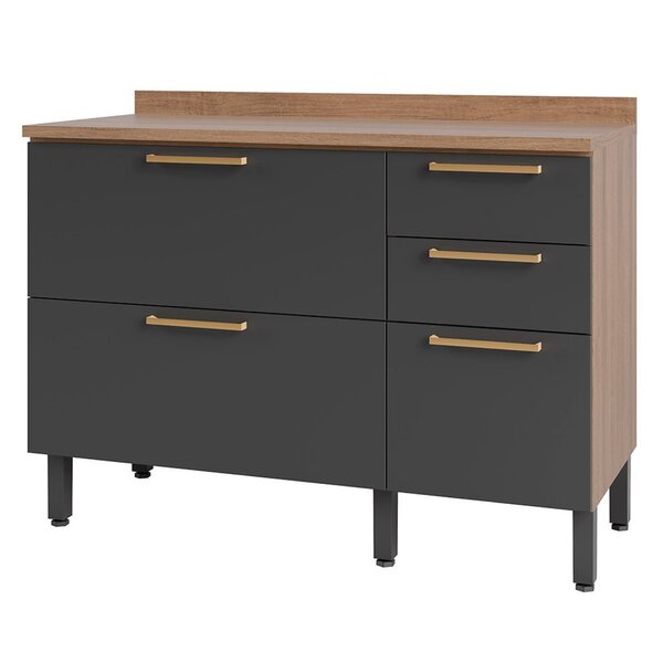 Balcão De Cozinha 120cm Com Tampo 3 Portas 2 Gavetas Avelã  M