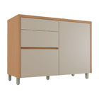 Balcão de Cozinha 1 Porta 2 Gavetas 120x91x52cm Madeira Carvalho e Greige Condessa Nesher