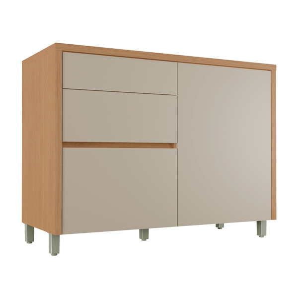 Balcão de Cozinha 1 Porta 2 Gavetas 120x91x52cm Madeira Carvalho e Greige Condessa Nesher