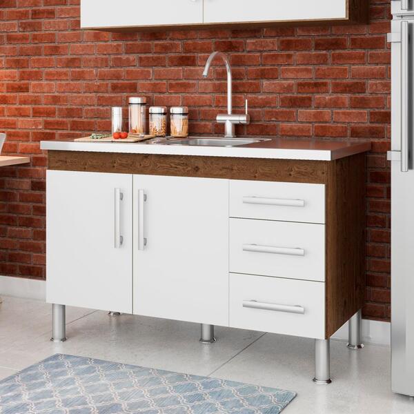 Balcão De Cozinha 2 Portas 3 Gavetas 1,14 Bankok Mgm Amêndoa/