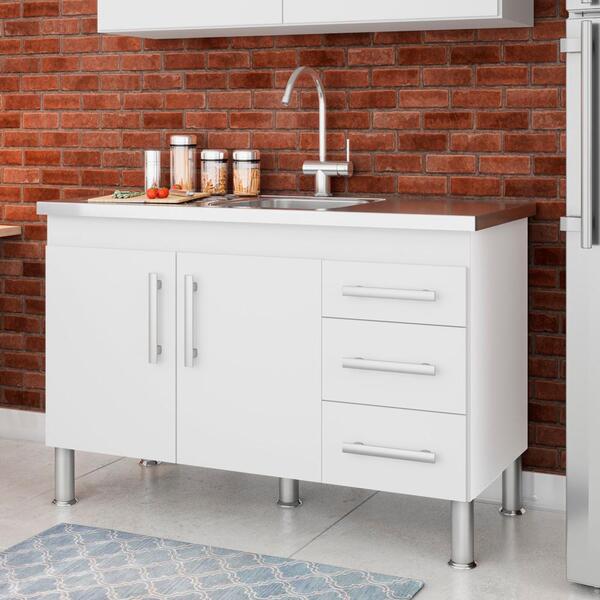 Balcão De Cozinha 2 Portas 3 Gavetas 1,14 Bankok Mgm Branco