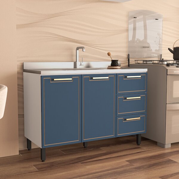 Balcão De Cozinha 2 Portas 3 Gavetas Branco/azul