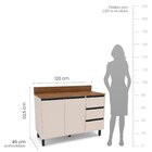 Balcão De Cozinha 2 Portas 3 Gavetas Com Tampo Creme Koya Cre