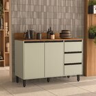 Balcão De Cozinha 2 Portas 3 Gavetas Com Tampo Koya Verde Oli