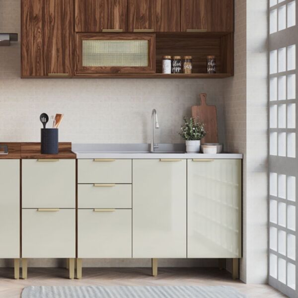 Balcão De Cozinha 2 Portas 3 Gavetas Wengue/cristalo - Decibal