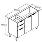 Balcão De Cozinha 2 Portas 3 Gavetas Wengue/cristalo - Decibal
