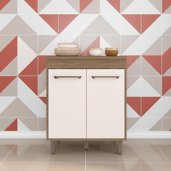 Balcão De Cozinha 2 Portas Com Tampo Lancaster Carvalho Off-w