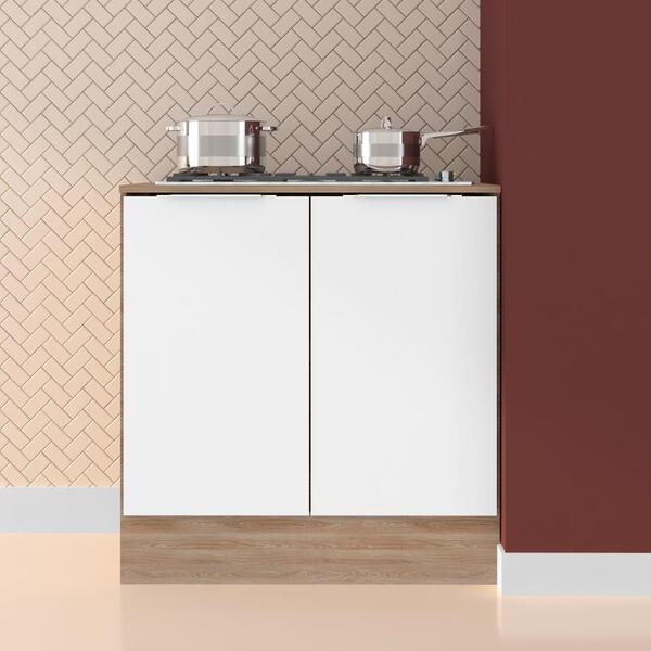 Balcão De Cozinha 2 Portas Com Tampo Seattle Carvalho Branco