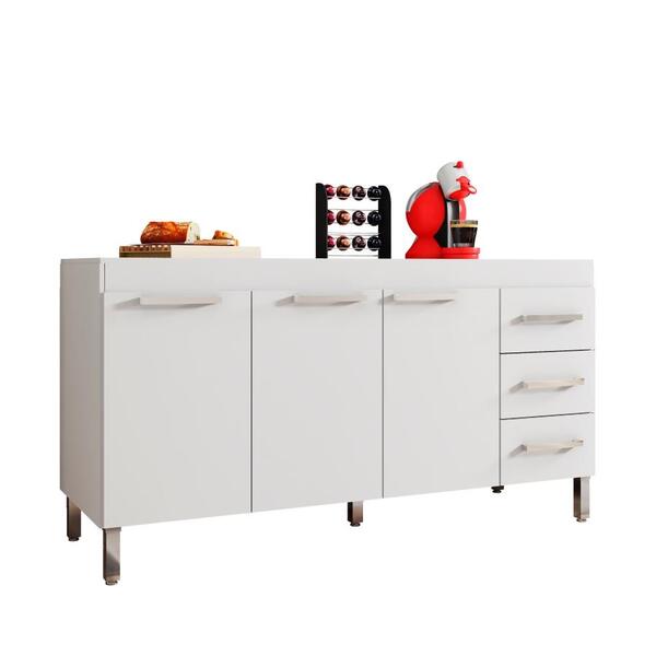 Balcão De Cozinha 3 Gavetas Branco Dinamarca Casa Mobilia