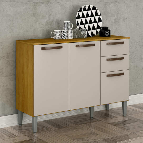 Balcão De Cozinha 3 Portas 2 Gavetas - Maísa-cinamomo/off Whi