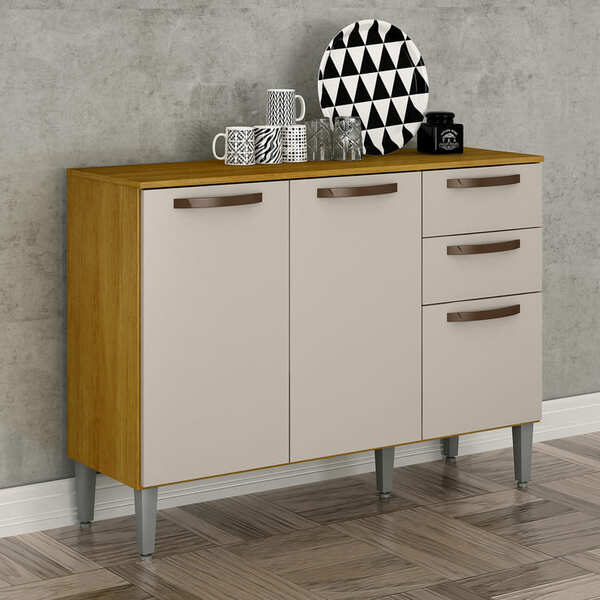 Balcão De Cozinha 3 Portas 2 Gavetas - Maísa-cinamomo/off Whi