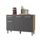 Balcão De Cozinha 3 Portas Com Tampo Delhi Carvalho Grafite