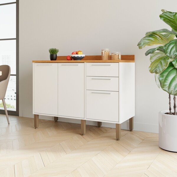 Balcão De Cozinha 3 Portas E 2 Gavetas Paris Branco