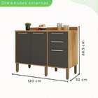 Balcão De Cozinha 3 Portas E 2 Gavetas Paris Cinamomo/graffite