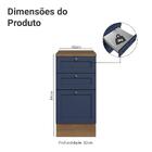 Balcão De Cozinha 40 Cm 3 Gavetas Rustic/azul Vik Madesa