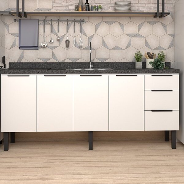 Balcão De Cozinha 4 Portas 3 Gavetas 192cm Júpiter  Branco