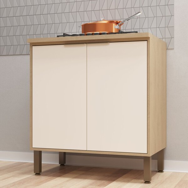 Balcao De Cozinha 80cm 2 Portas Karine  Carvalho/off White