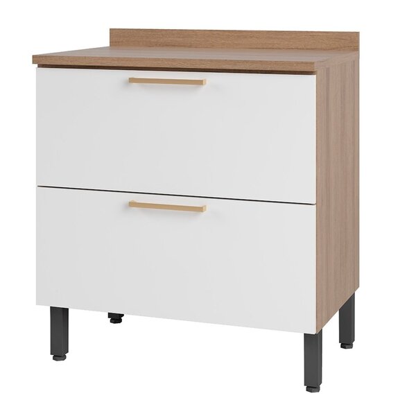 Balcão De Cozinha 80cm Com Tampo 2 Portas Avelã  Mel/branco