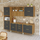 Balcão de Cozinha 1 Porta Basculante 1 Gaveta 80x86x52cm MDF Freijó e Grafite Turquesa Nesher