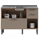 Balcão De Cozinha Amêndoa 2 Portas 3 Gavetas Mel/fumê 909102