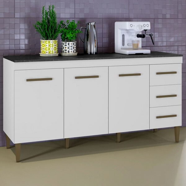 Balcão De Cozinha Atenas 3 Portas 3 Gavetas Branco - Kaiki Mó