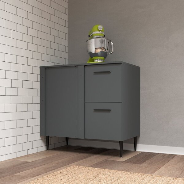 Balcao De Cozinha Canto Reto 2 Portas Barbara  Grafite