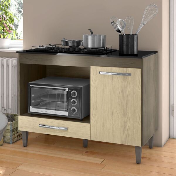 Balcão De Cozinha Carla Com Tampo Mdp Onix Para Cooktop Com P