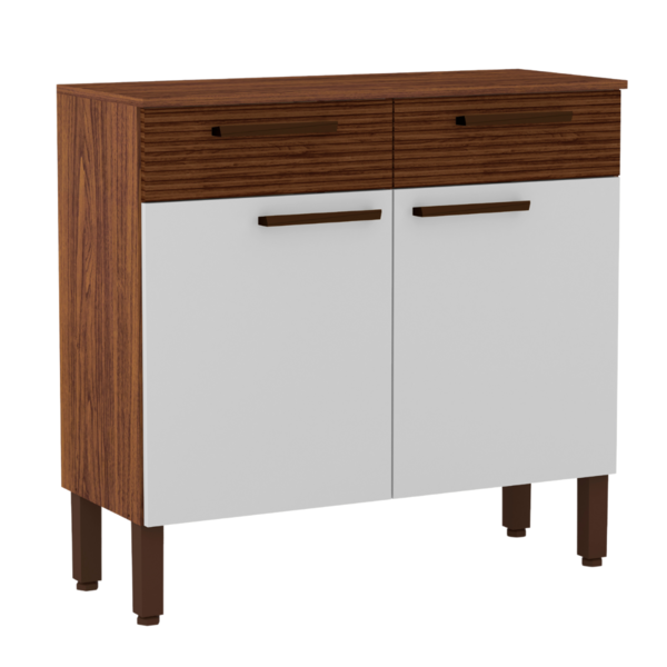 Balcão De Cozinha Com 2 Portas Nantes Branco Nogueira Ripado