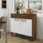 Balcão De Cozinha Com 2 Portas Nantes Branco Nogueira Ripado