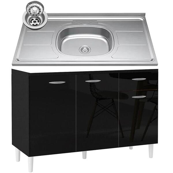 Balcão De Cozinha Com Pia Inox 120cm 3 Portas Classic Z46 Pre