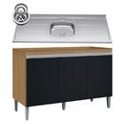 Balcão De Cozinha Com Pia Inox 120cm Manu Preto/amêndoa - Ajl