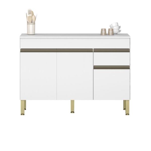 Balcão De Cozinha Com Tampo 1,20m 3 Portas 1 Gaveta Branco