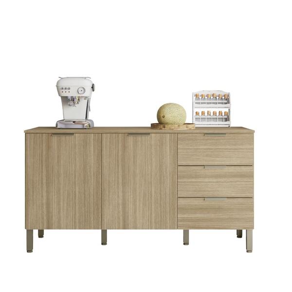 Balcão De Cozinha Com Tampo 1,60m 2 Portas 3 Gaveta Freijó Gl