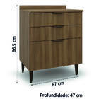 Balcão De Cozinha Com Tampo 3 Gavetas 0,67m Nogal Paris Batrol