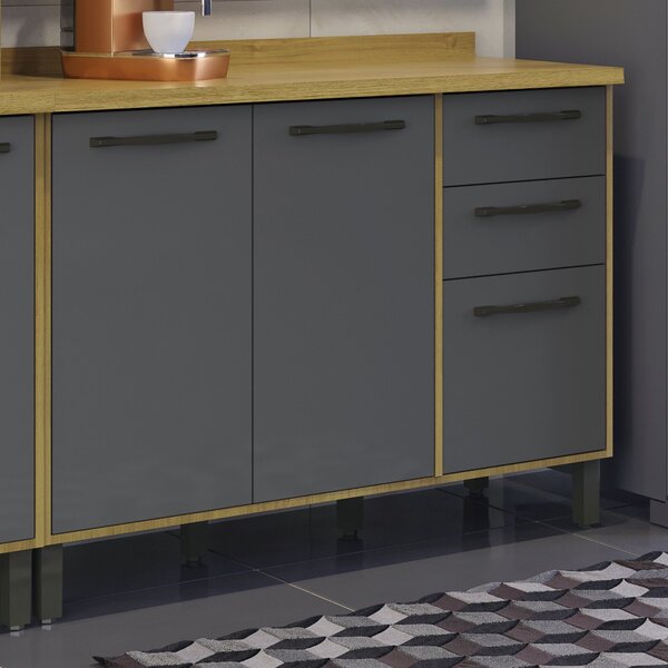 Balcão De Cozinha Com Tampo 3 Portas 2 Gavetas 120cm Austria