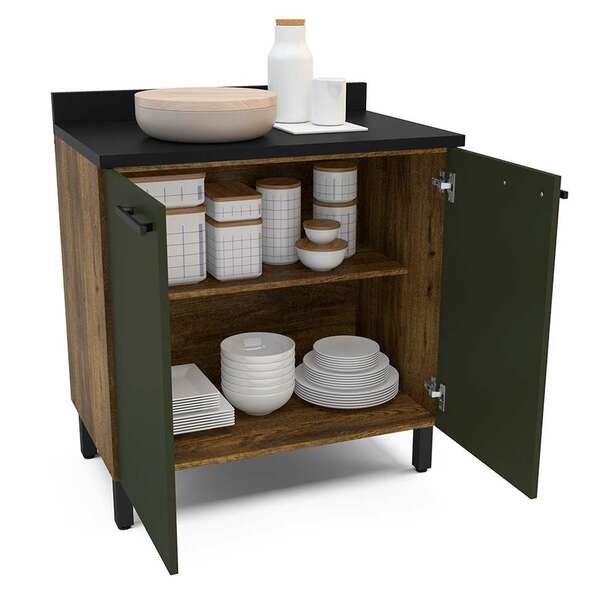 Balcão De Cozinha Com Tampo Espaguete 2 Pt Alamo E Verde Amal