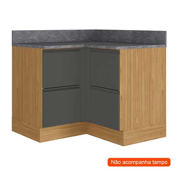 Balcão De Cozinha Com Tampo Inova 4 Pt Grafite Cinzel E Freijó