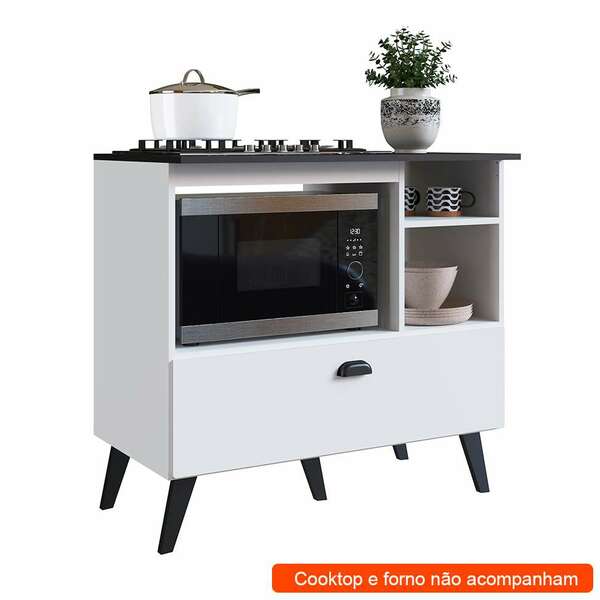 Balcão De Cozinha Com Tampo Para Cooktop Medelín 1 Pt Branco