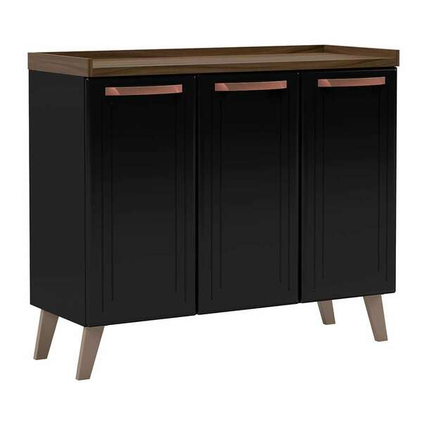 Balcão De Cozinha Com Tampo Rubi 3 Pt Preto E Nogueira