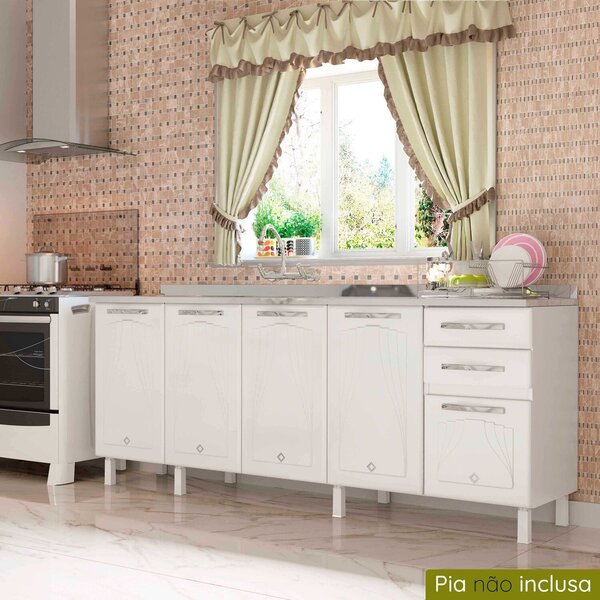Balcão De Cozinha De Aço 5 Portas Para Pia Star New Branco