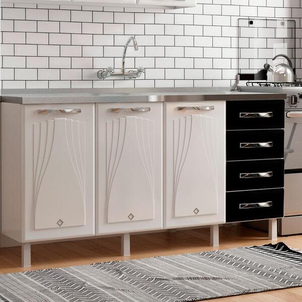 Balcão De Cozinha De Aço Quádruplo Sem Tampo Para Pia 160cm C